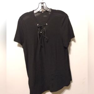 XL Comfortable Black lace neck blouse